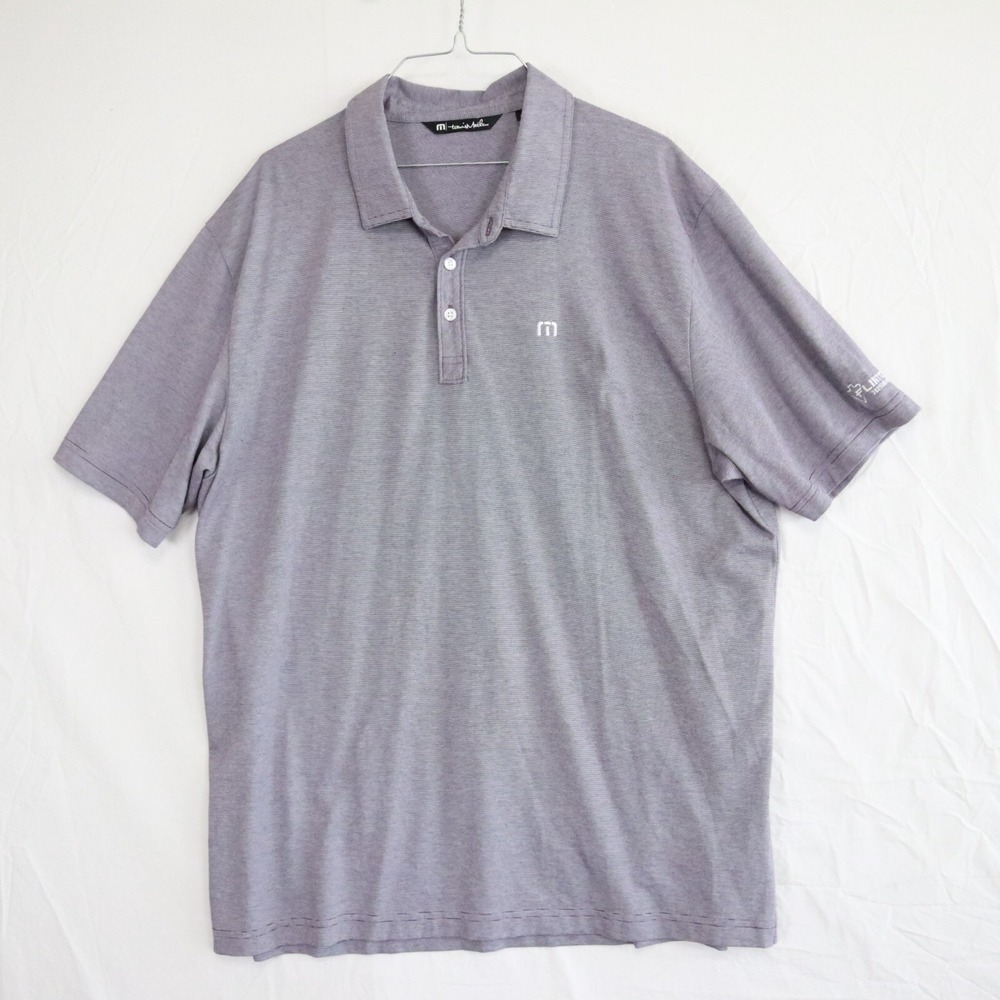 Travis Mathew Polo Shirt‎ Mens XL Golf Purple Striped Short Sleeve Flintco Open